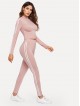 Mock Neck Striped Tape Sideseam Fitted Top Leggings Set