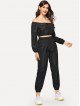 Crop Jacket Elastic Waist Pants